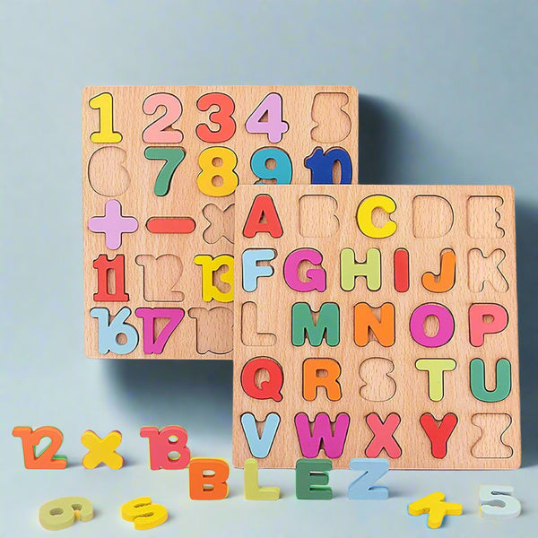 🧠 Educational Wooden Puzzle Set – Capital & Small Letters + Numbers + Arabic Letters