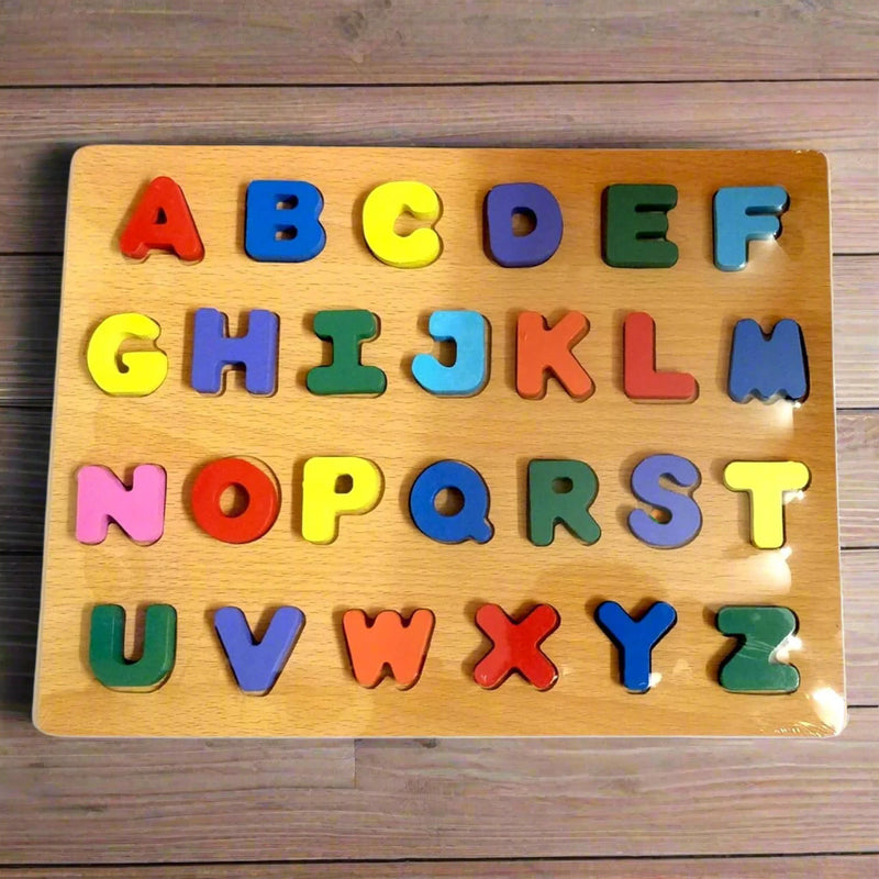 🧠 Educational Wooden Puzzle Set – Capital & Small Letters + Numbers + Arabic Letters