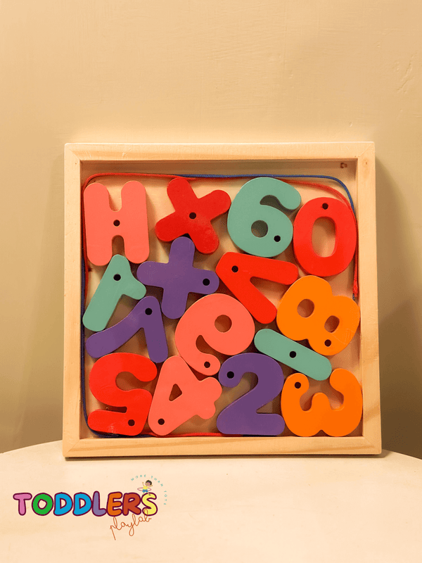 🔢 Colorful Wooden Lacing Numbers & Signs – Montessori Fine Motor Toy